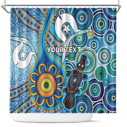 Personalised Aboriginal Platypus Shower Curtain Torres Strait Islander Dhari Indigenous Dot Art