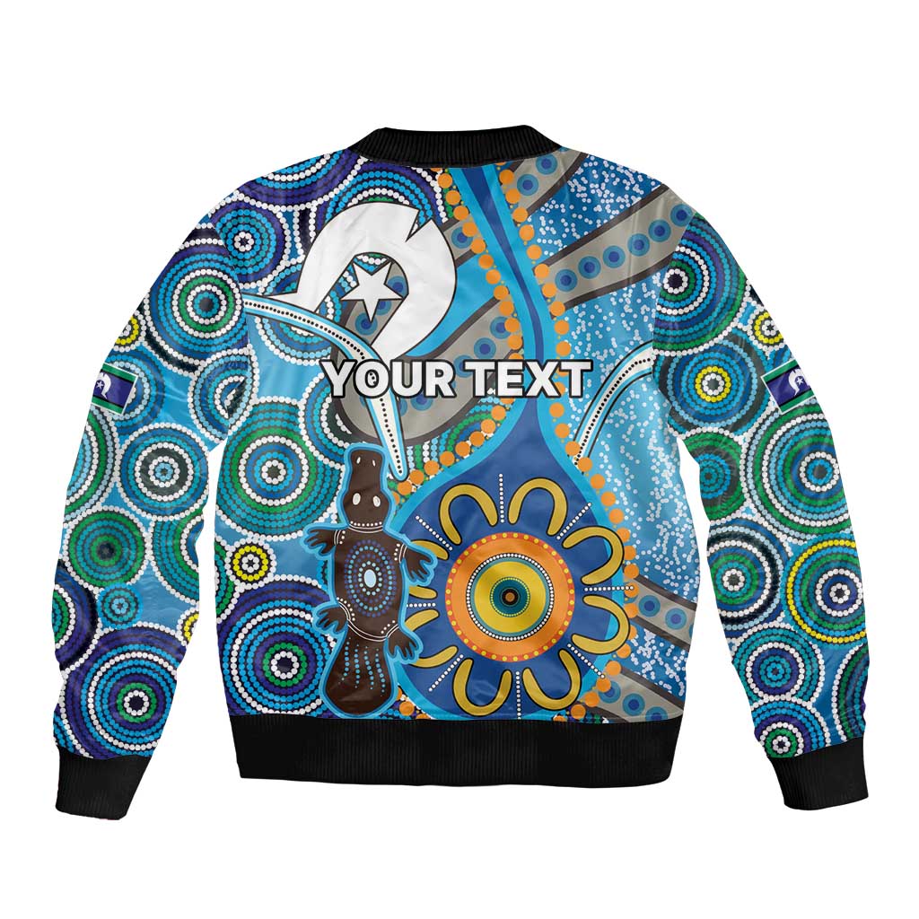 Personalised Aboriginal Platypus Sleeve Zip Bomber Jacket Torres Strait Islander Dhari Indigenous Dot Art