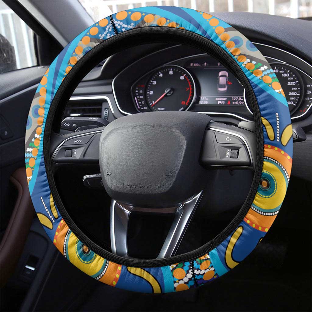 Aboriginal Platypus Steering Wheel Cover Torres Strait Islander Dhari Indigenous Dot Art