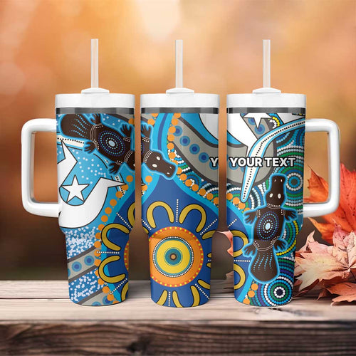 Personalised Aboriginal Platypus Tumbler With Handle Torres Strait Islander Dhari Indigenous Dot Art
