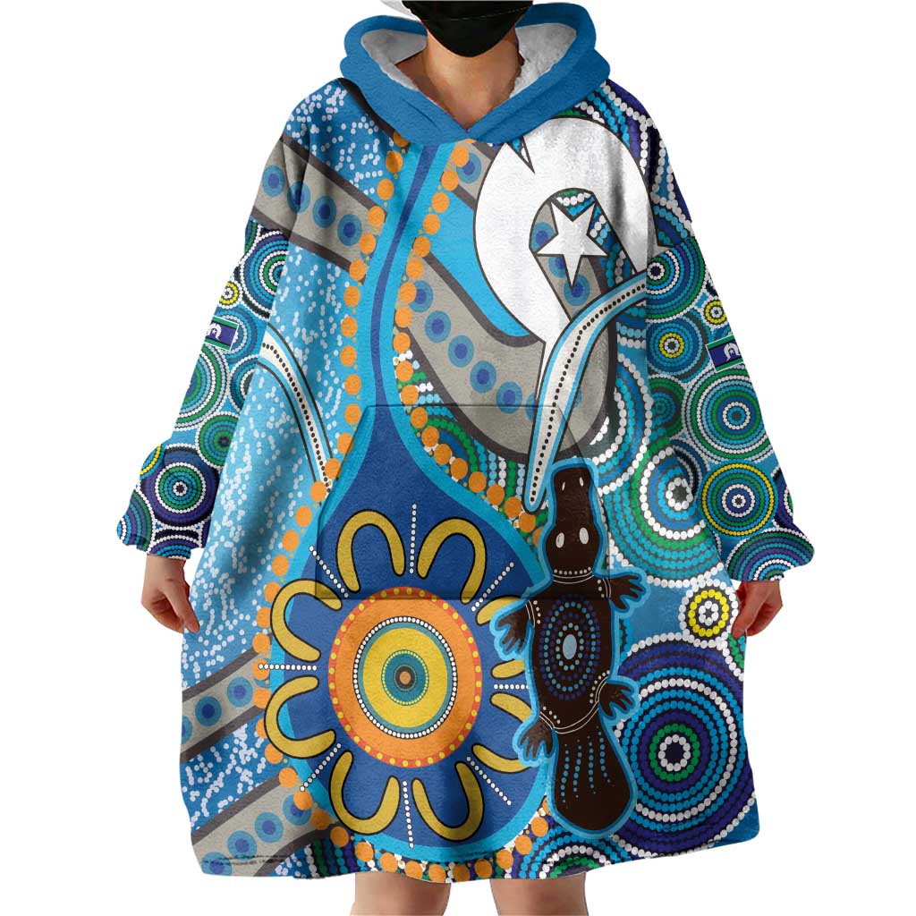 Personalised Aboriginal Platypus Wearable Blanket Hoodie Torres Strait Islander Dhari Indigenous Dot Art