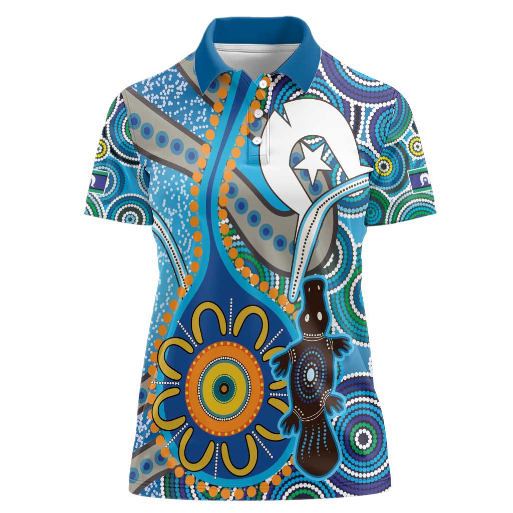 Personalised Aboriginal Platypus Women Polo Shirt Torres Strait Islander Dhari Indigenous Dot Art