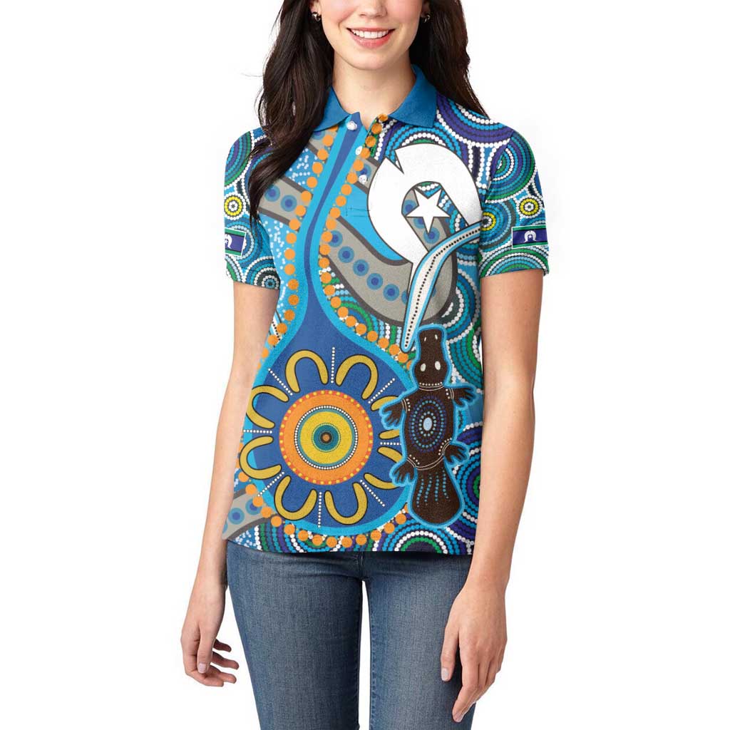 Personalised Aboriginal Platypus Women Polo Shirt Torres Strait Islander Dhari Indigenous Dot Art