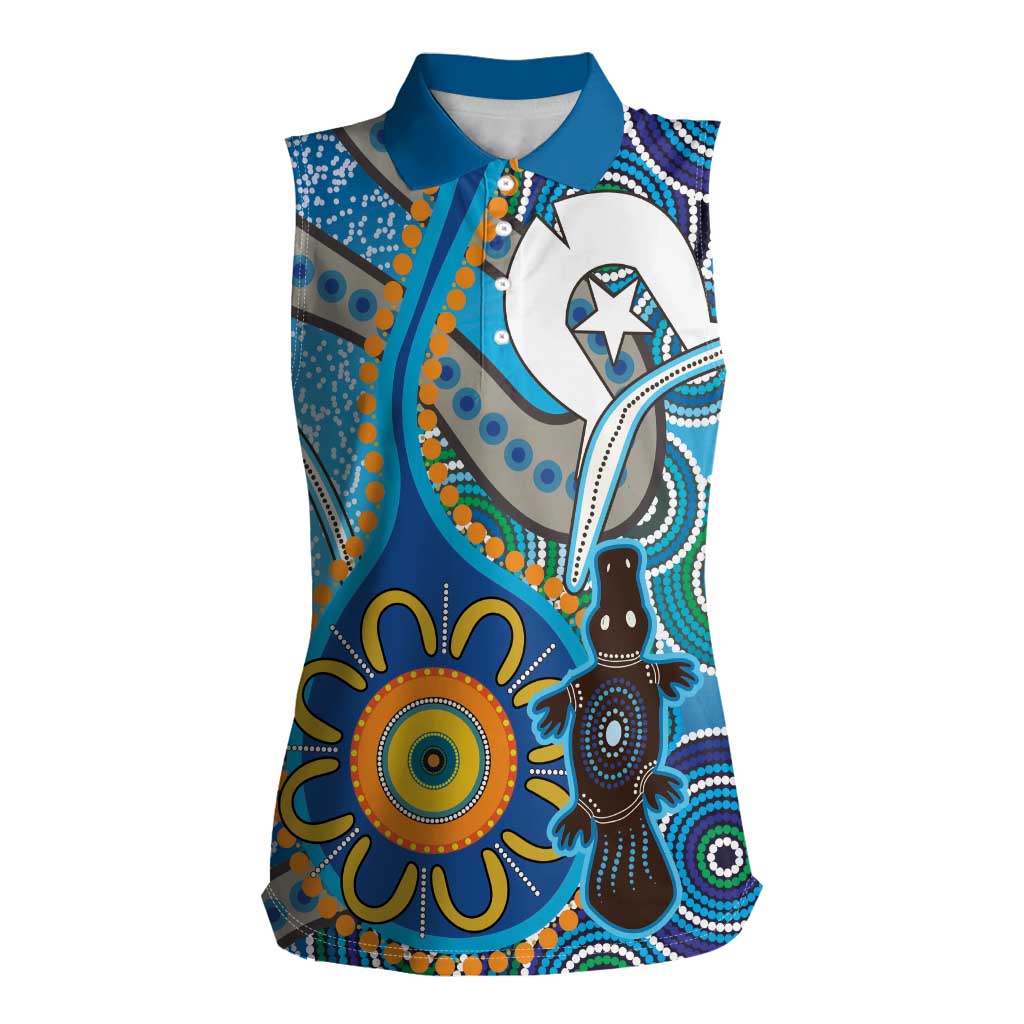 Personalised Aboriginal Platypus Women Sleeveless Polo Shirt Torres Strait Islander Dhari Indigenous Dot Art