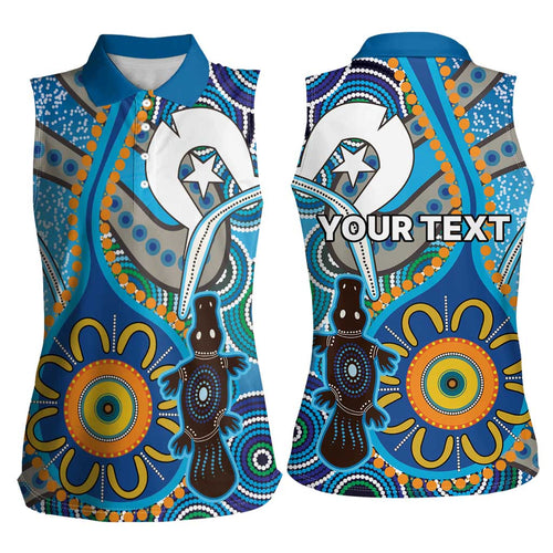 Personalised Aboriginal Platypus Women Sleeveless Polo Shirt Torres Strait Islander Dhari Indigenous Dot Art
