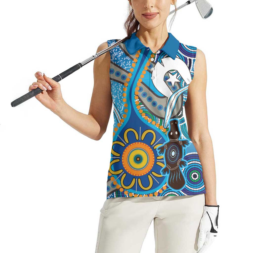 Personalised Aboriginal Platypus Women Sleeveless Polo Shirt Torres Strait Islander Dhari Indigenous Dot Art