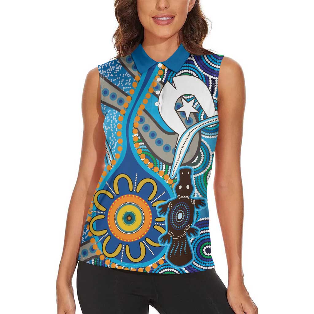 Personalised Aboriginal Platypus Women Sleeveless Polo Shirt Torres Strait Islander Dhari Indigenous Dot Art