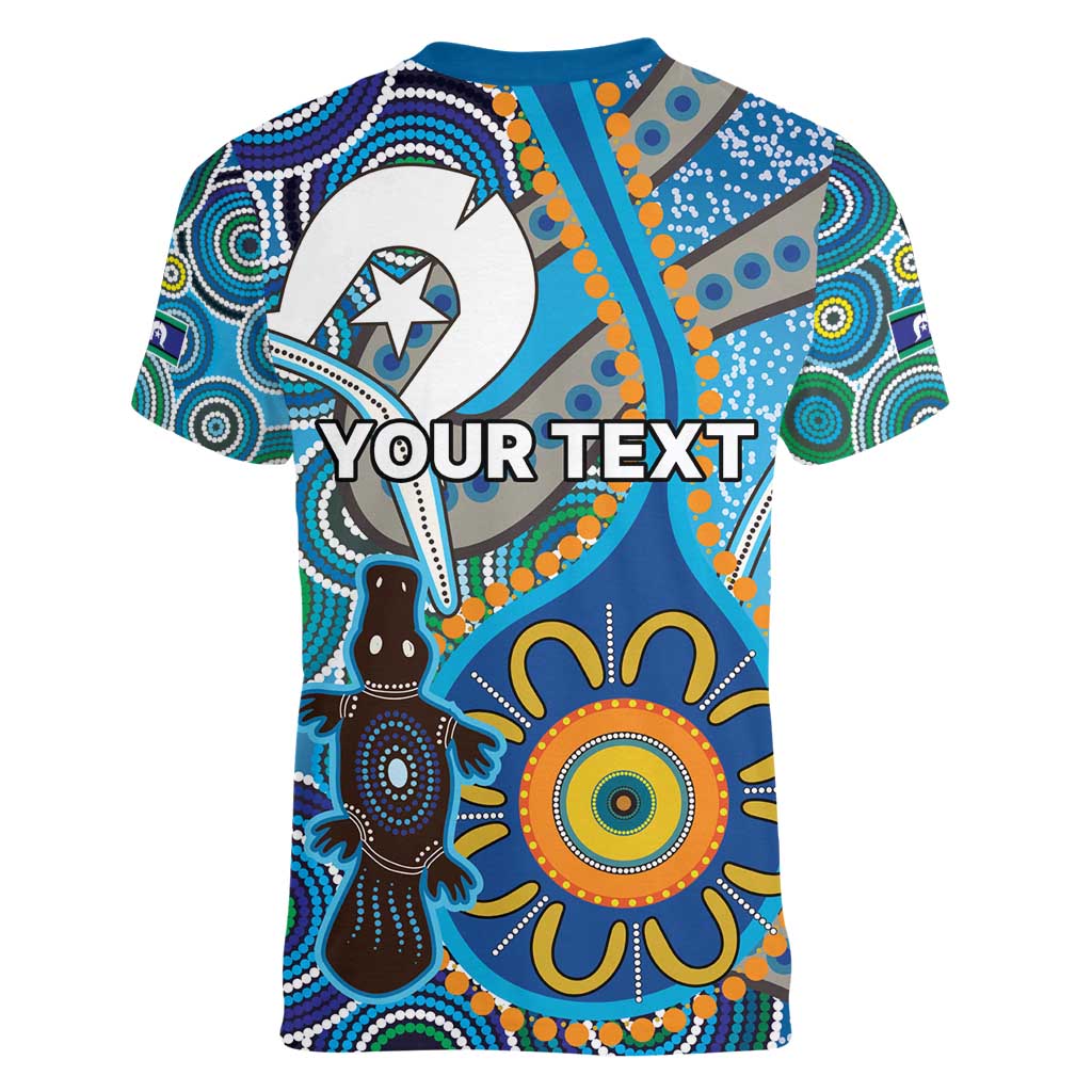 Personalised Aboriginal Platypus Women V-Neck T-Shirt Torres Strait Islander Dhari Indigenous Dot Art