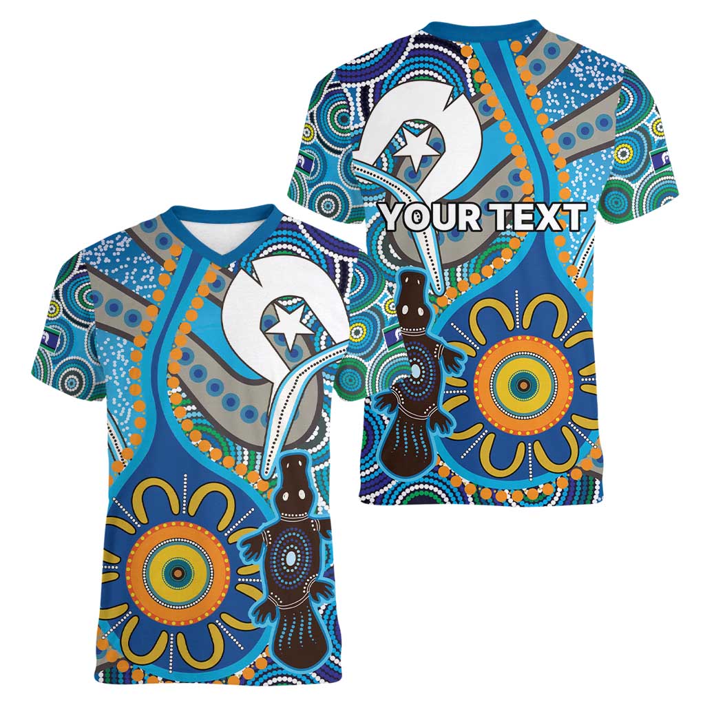 Personalised Aboriginal Platypus Women V-Neck T-Shirt Torres Strait Islander Dhari Indigenous Dot Art