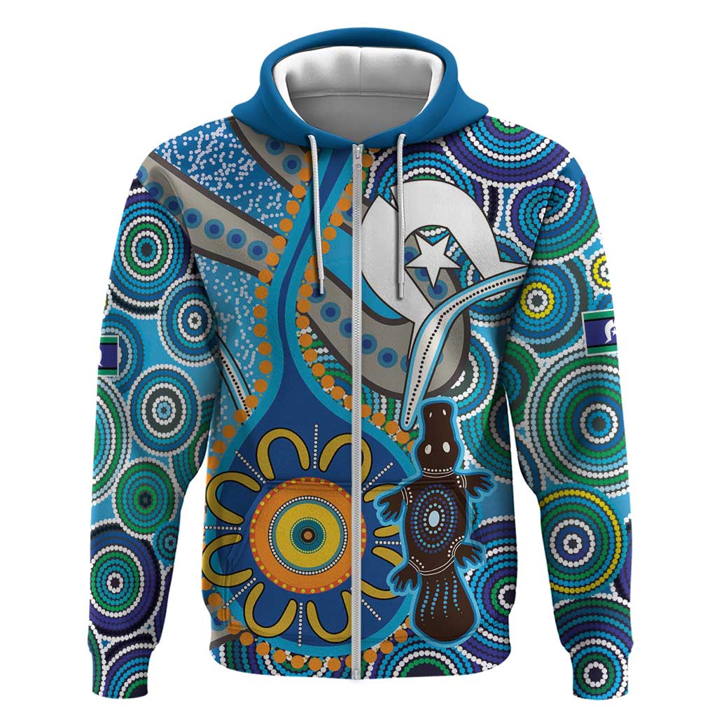 Personalised Aboriginal Platypus Zip Hoodie Torres Strait Islander Dhari Indigenous Dot Art