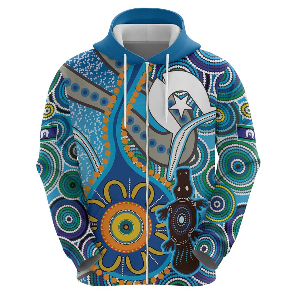 Personalised Aboriginal Platypus Zip Hoodie Torres Strait Islander Dhari Indigenous Dot Art