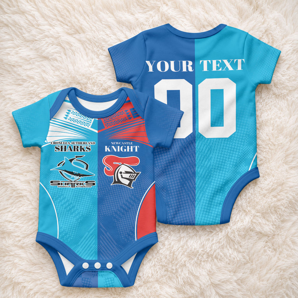 Custom Sharks and Knights Together Baby Onesie Sporty Style
