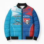 Custom Sharks and Knights Together Bomber Puffer Jacket Sporty Style