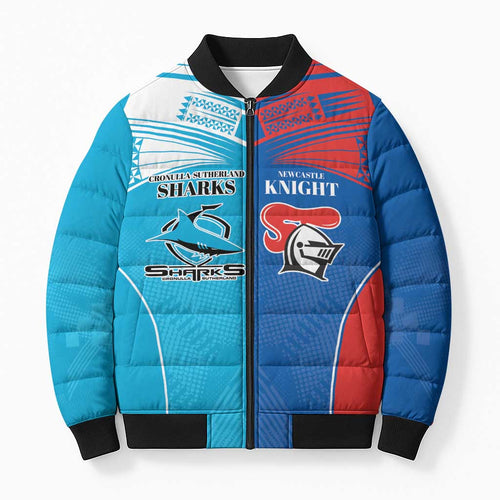 Custom Sharks and Knights Together Bomber Puffer Jacket Sporty Style