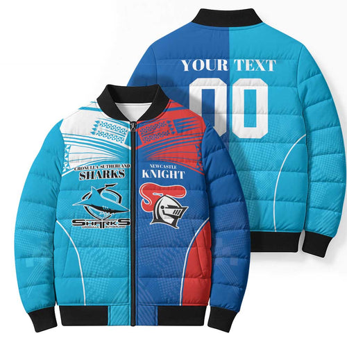 Custom Sharks and Knights Together Bomber Puffer Jacket Sporty Style