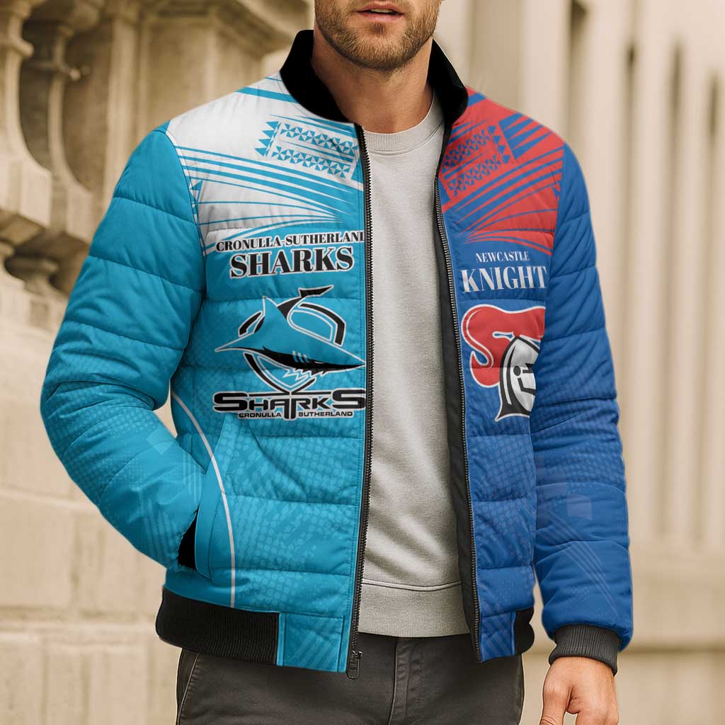 Custom Sharks and Knights Together Bomber Puffer Jacket Sporty Style