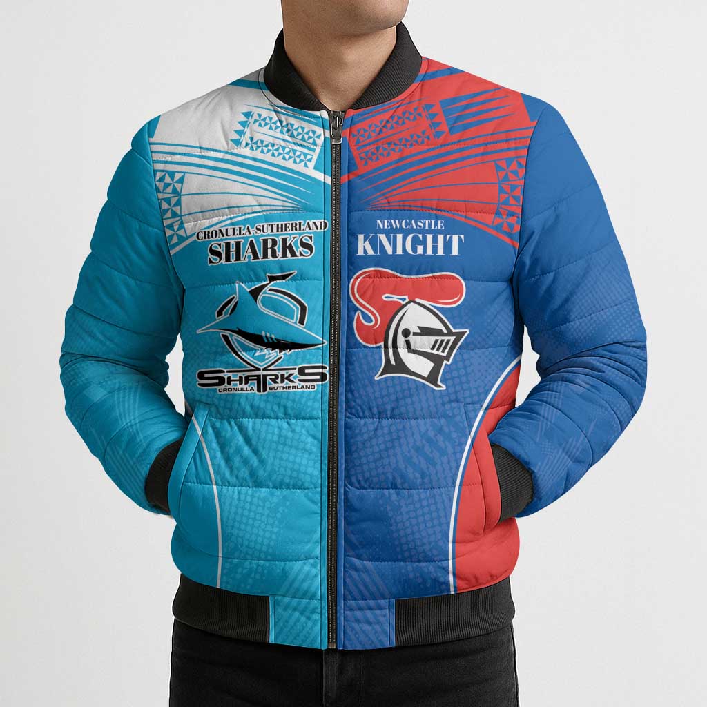 Custom Sharks and Knights Together Bomber Puffer Jacket Sporty Style