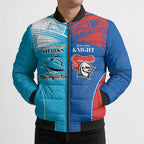 Custom Sharks and Knights Together Bomber Puffer Jacket Sporty Style