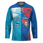 Custom Sharks and Knights Together Hockey Jersey Sporty Style