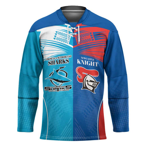 Custom Sharks and Knights Together Hockey Jersey Sporty Style