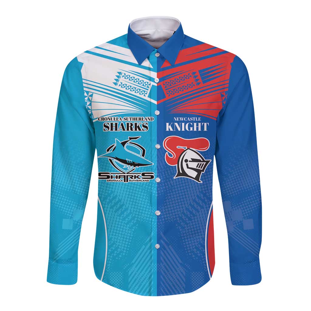 Custom Sharks and Knights Together Long Sleeve Button Shirt Sporty Style