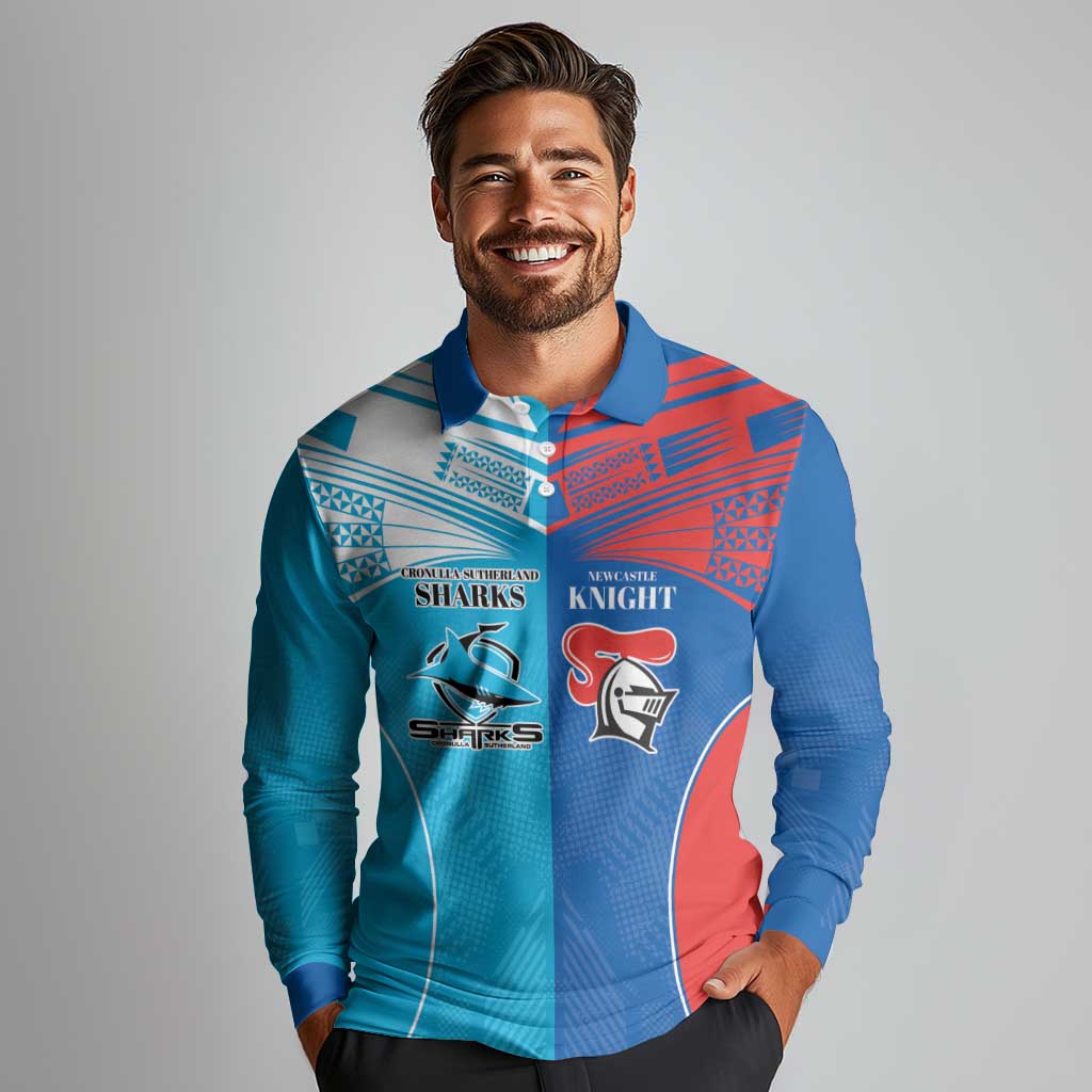 Custom Sharks and Knights Together Long Sleeve Polo Shirt Sporty Style