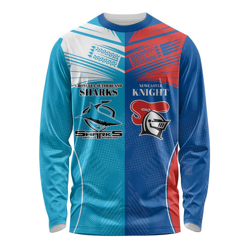 Custom Sharks and Knights Together Long Sleeve Shirt Sporty Style