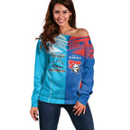 Custom Sharks and Knights Together Off Shoulder Sweater Sporty Style