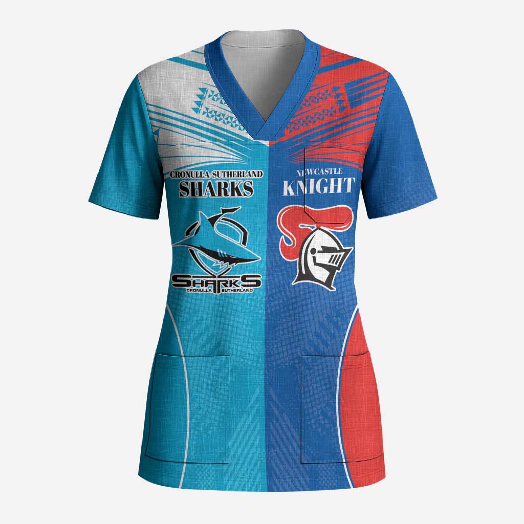 Custom Sharks and Knights Together Scrub Top Sporty Style