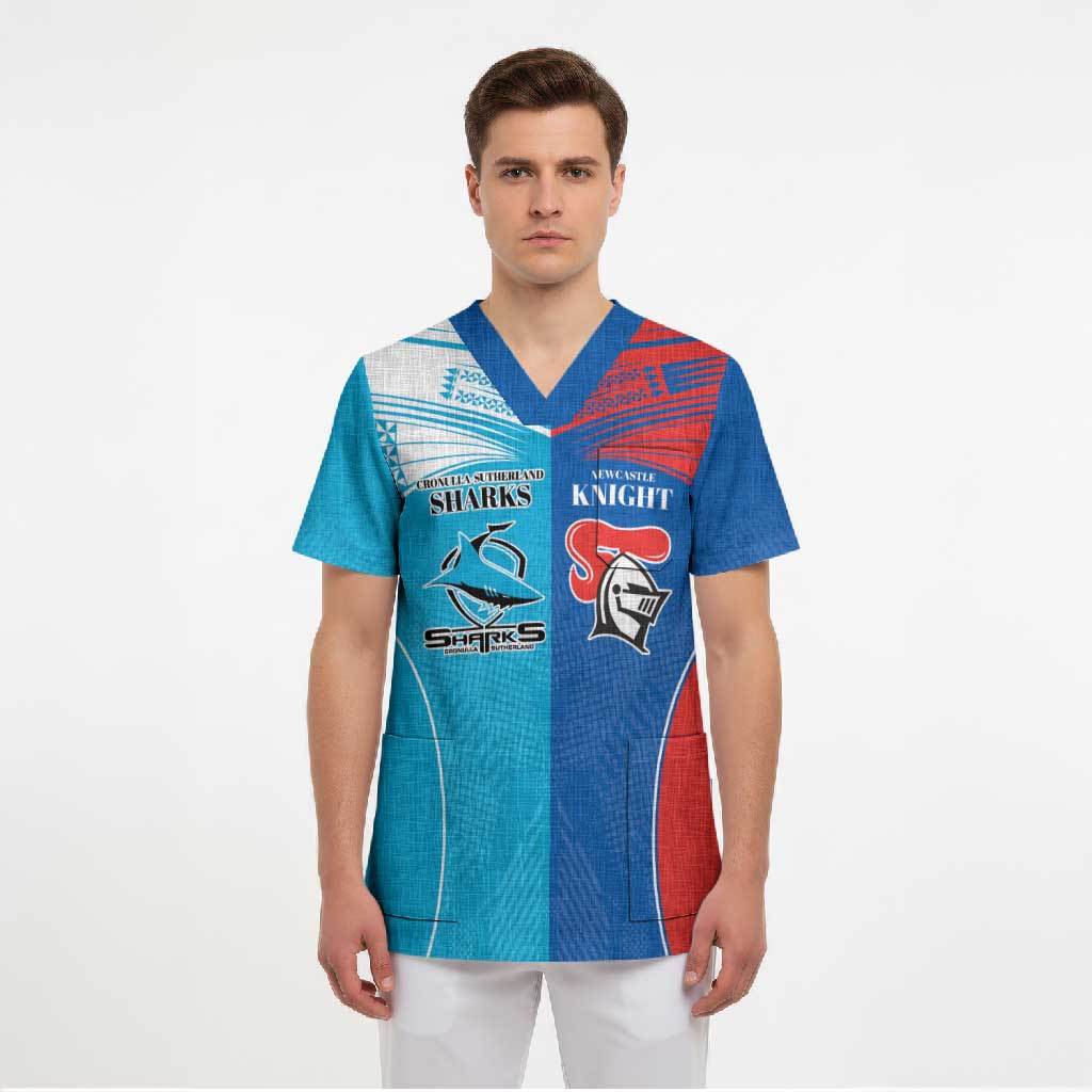 Custom Sharks and Knights Together Scrub Top Sporty Style