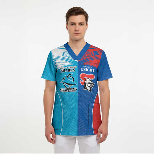 Custom Sharks and Knights Together Scrub Top Sporty Style