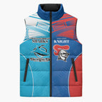 Custom Sharks and Knights Together Sleeveless Puffer Jacket Sporty Style