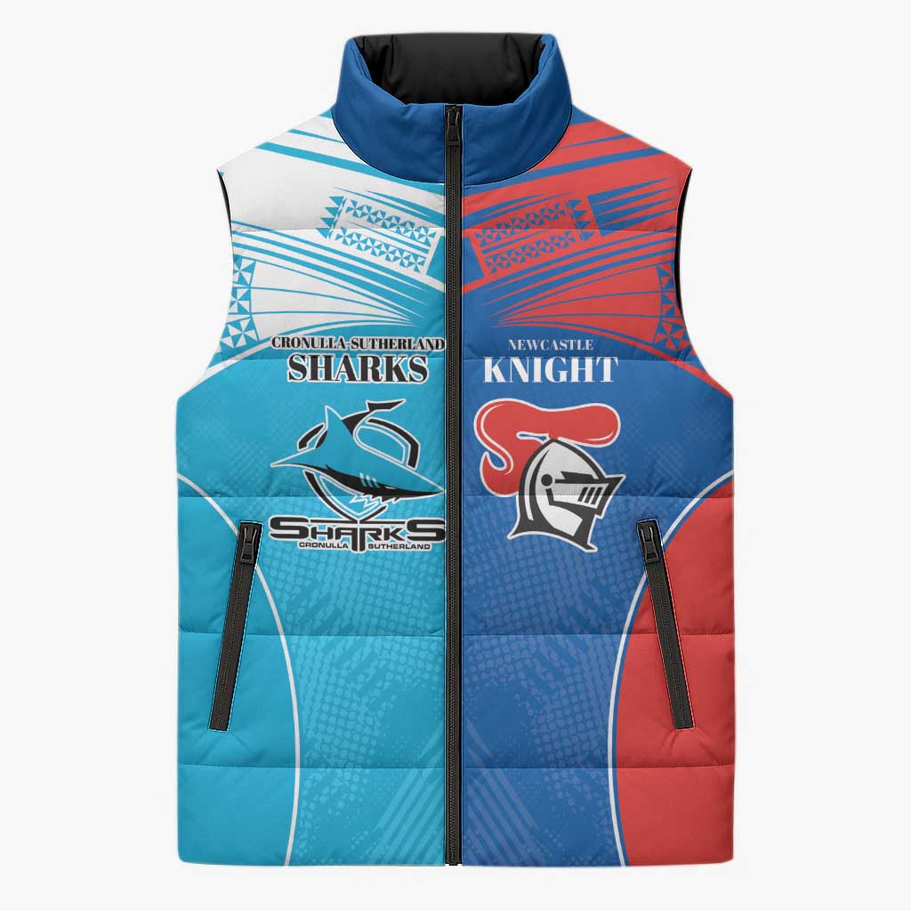 Custom Sharks and Knights Together Sleeveless Puffer Jacket Sporty Style