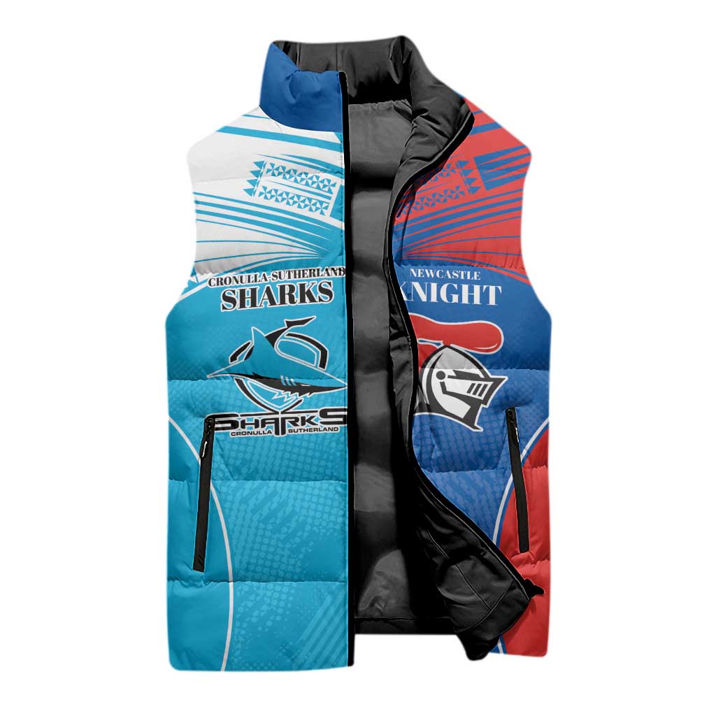 Custom Sharks and Knights Together Sleeveless Puffer Jacket Sporty Style