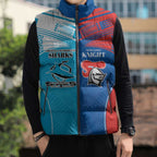 Custom Sharks and Knights Together Sleeveless Puffer Jacket Sporty Style