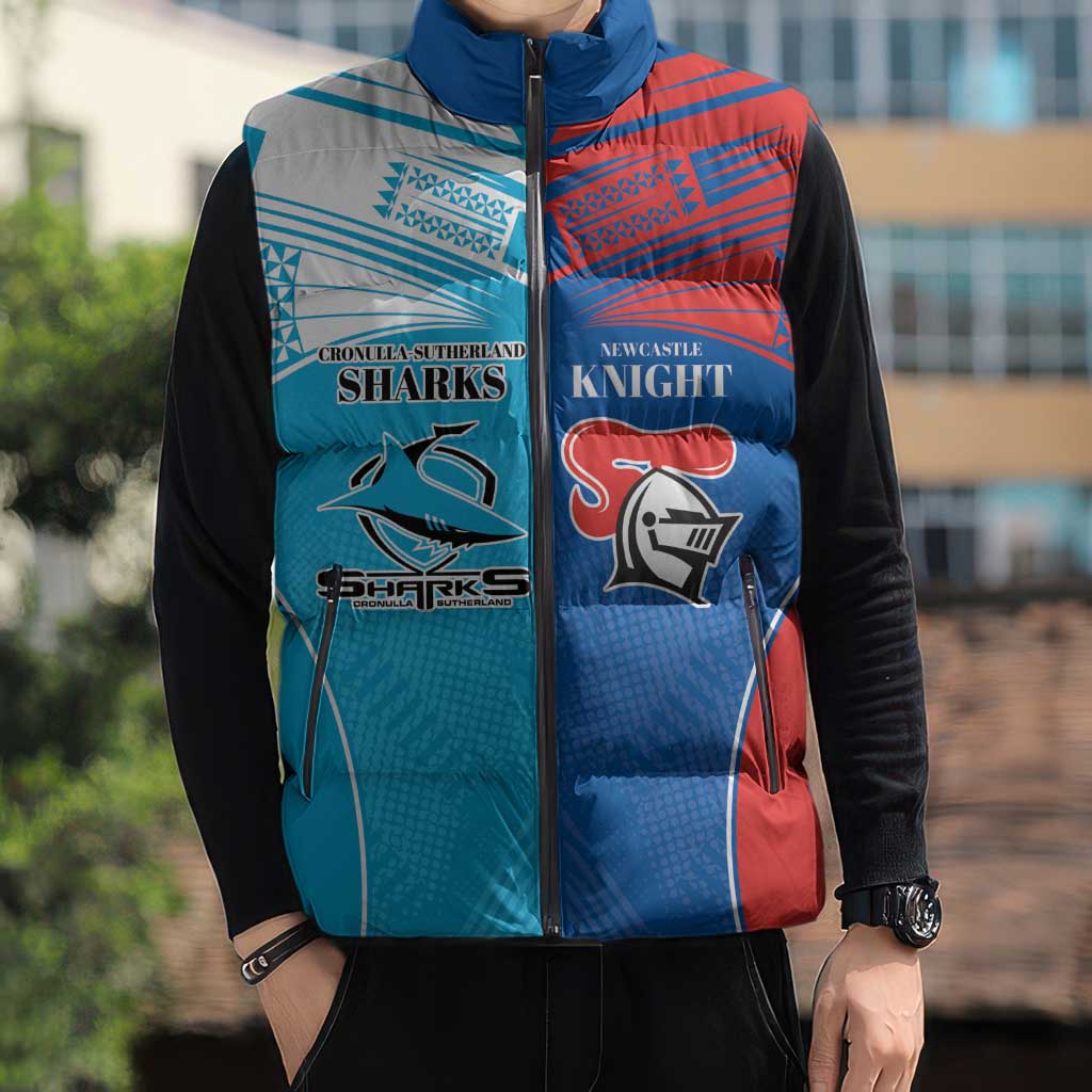 Custom Sharks and Knights Together Sleeveless Puffer Jacket Sporty Style