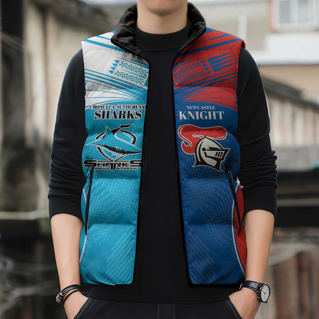 Custom Sharks and Knights Together Sleeveless Puffer Jacket Sporty Style