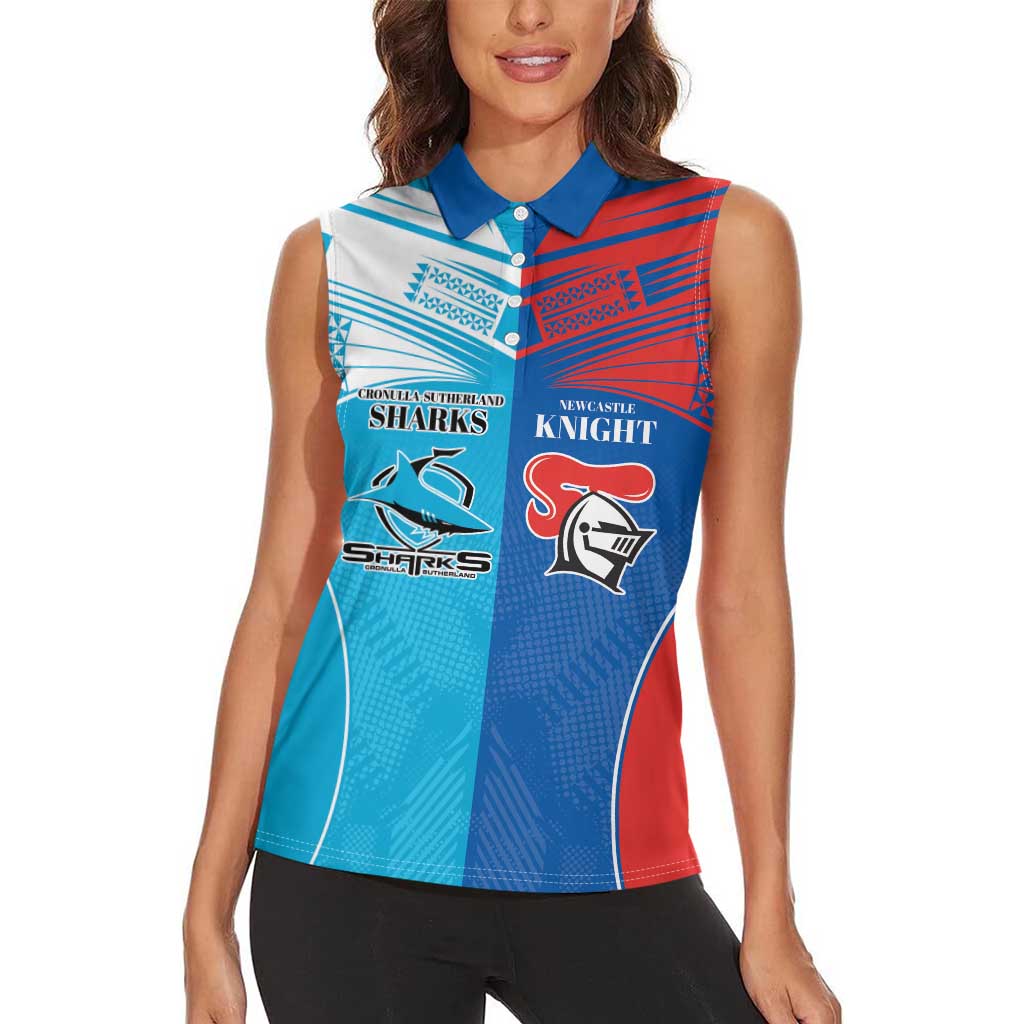 Custom Sharks and Knights Together Women Sleeveless Polo Shirt Sporty Style