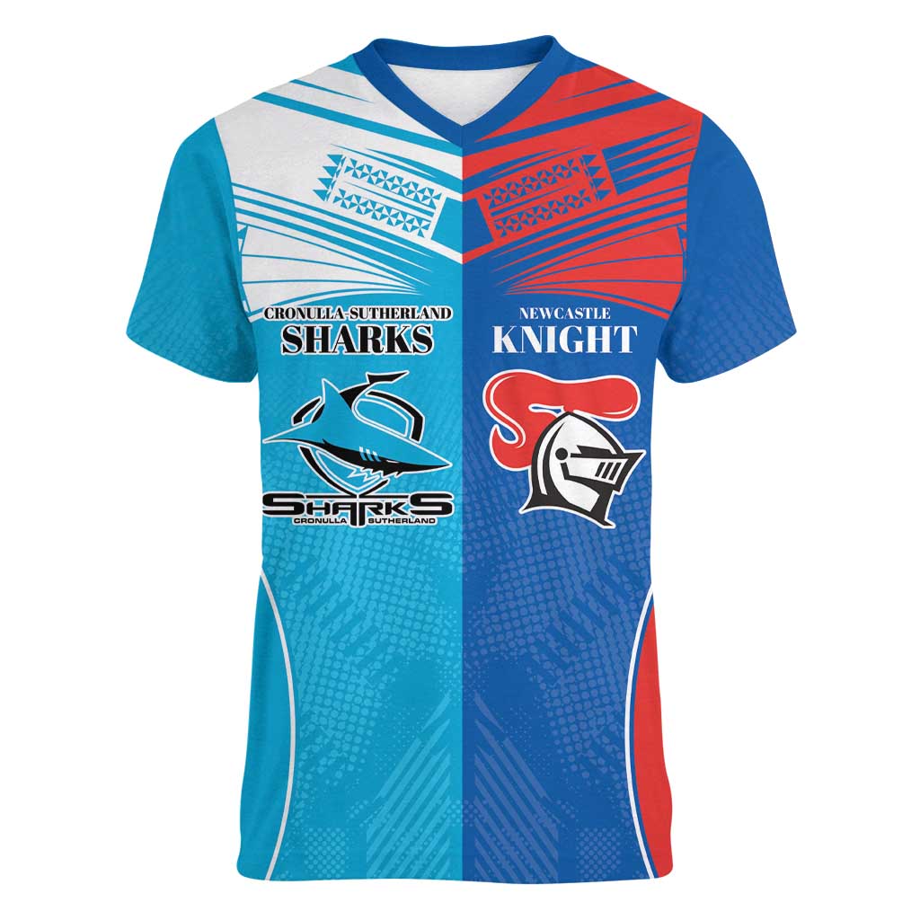 Custom Sharks and Knights Together Women V-Neck T-Shirt Sporty Style