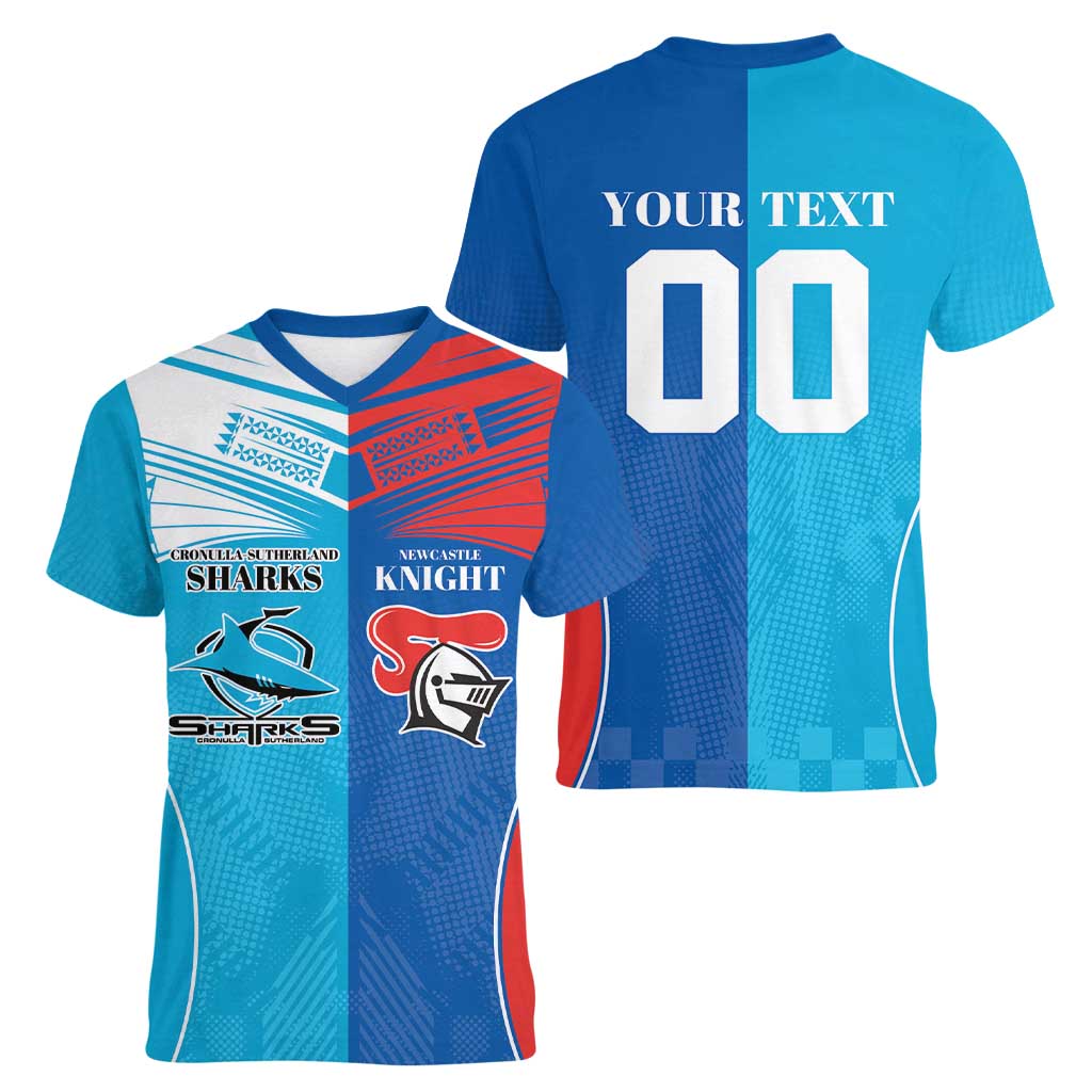 Custom Sharks and Knights Together Women V-Neck T-Shirt Sporty Style