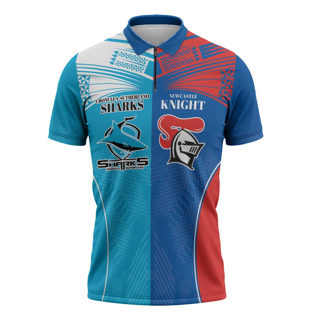 Custom Sharks and Knights Together Zipper Polo Shirt Sporty Style