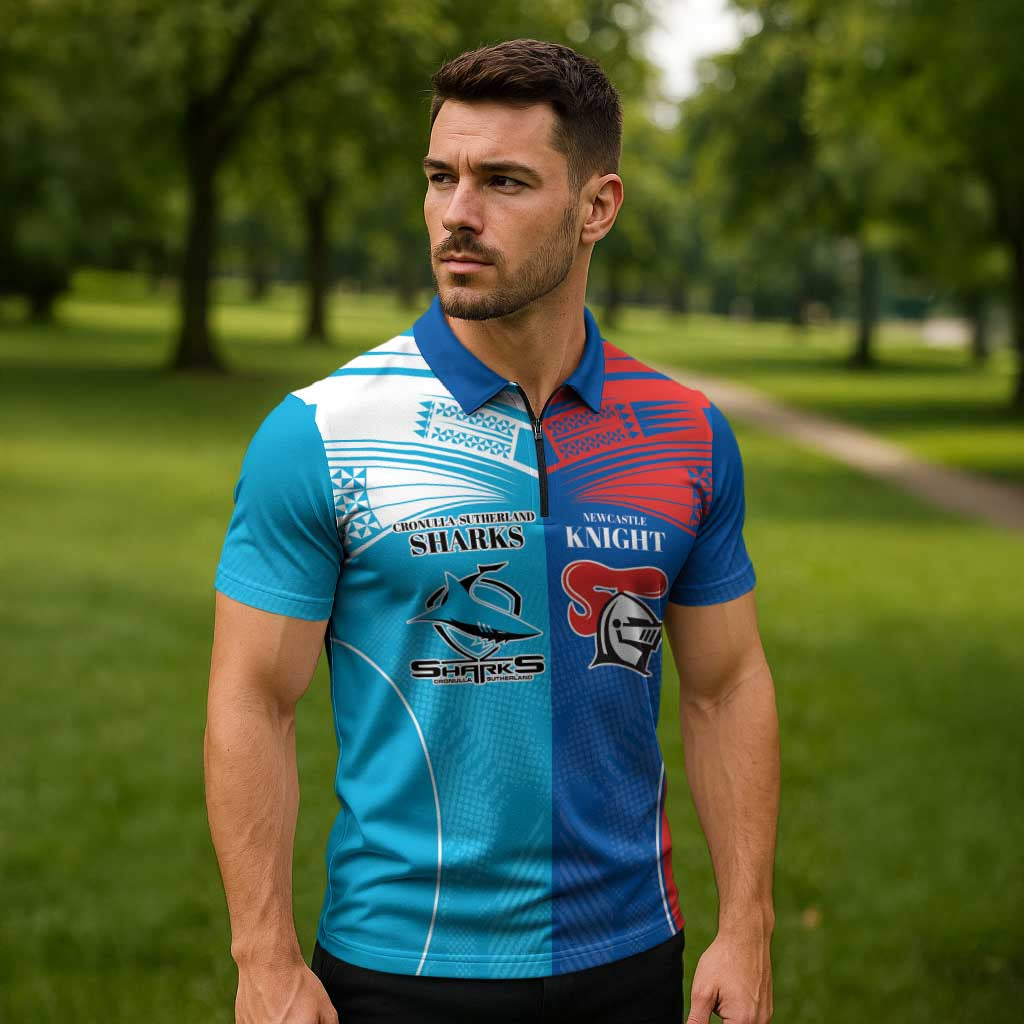 Custom Sharks and Knights Together Zipper Polo Shirt Sporty Style