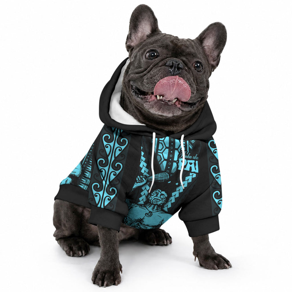 Aotearoa Father's Day Gift For Dad Pet Hoodie Aroha Ahau Ki A Koe Papa - Aqua Maori Style Pattern