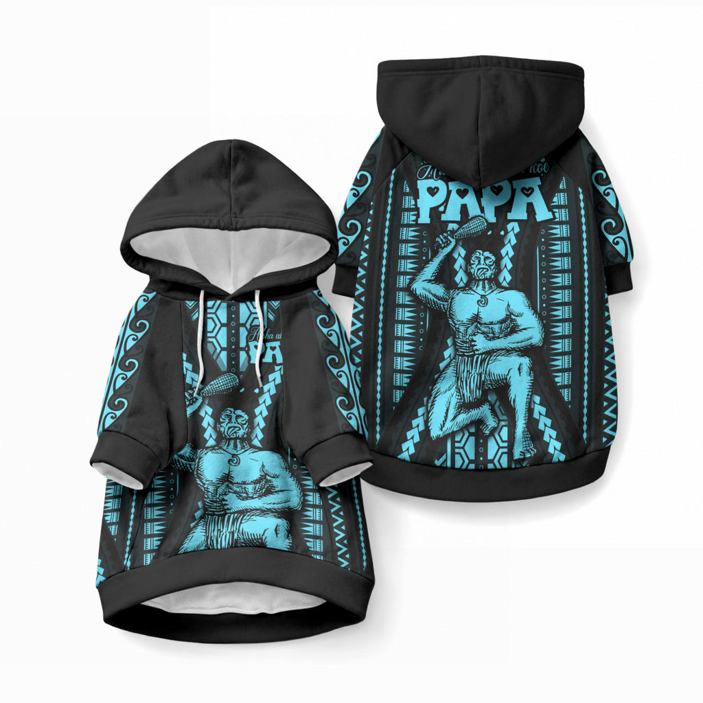 Aotearoa Father's Day Gift For Dad Pet Hoodie Aroha Ahau Ki A Koe Papa - Aqua Maori Style Pattern