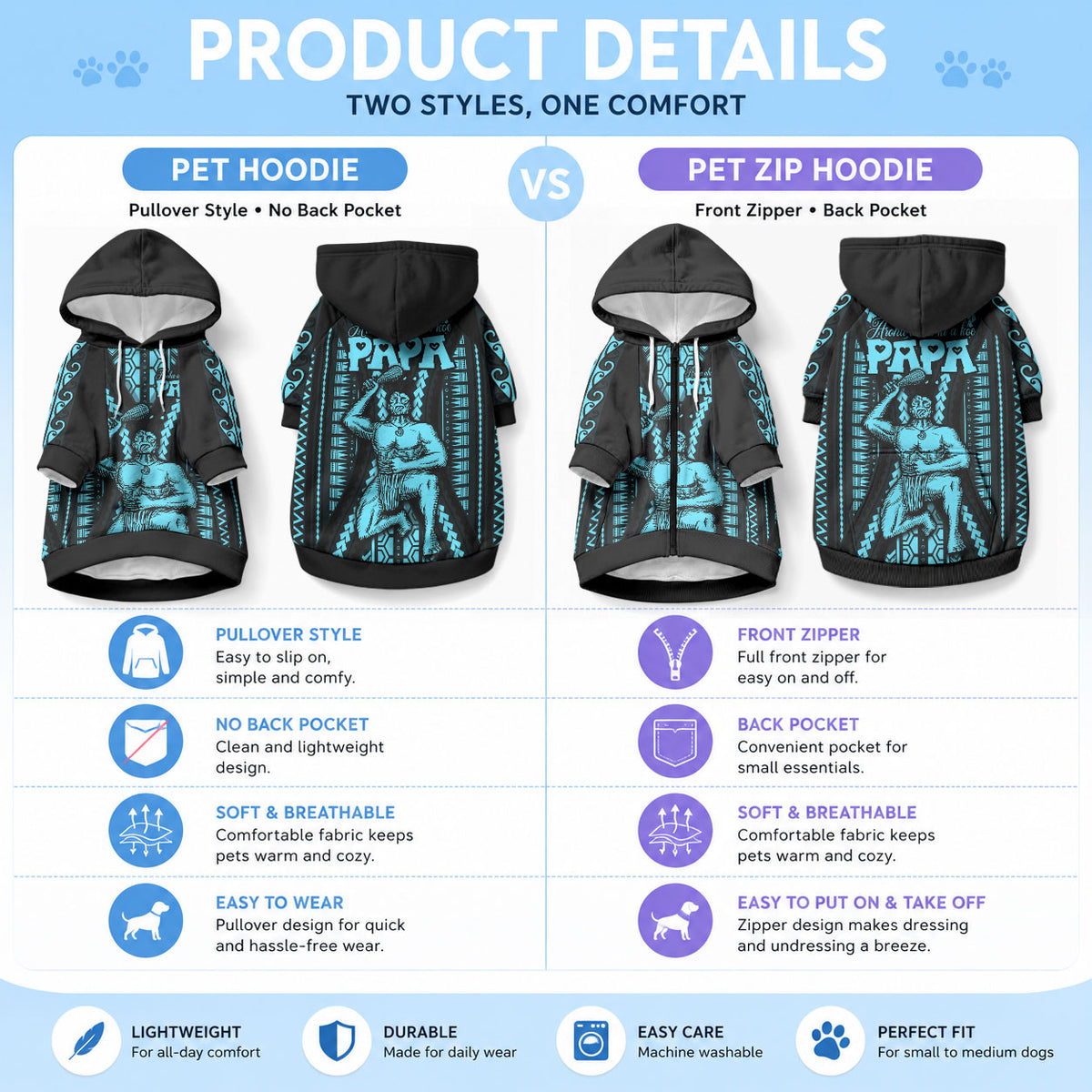 Aotearoa Father's Day Gift For Dad Pet Hoodie Aroha Ahau Ki A Koe Papa - Aqua Maori Style Pattern