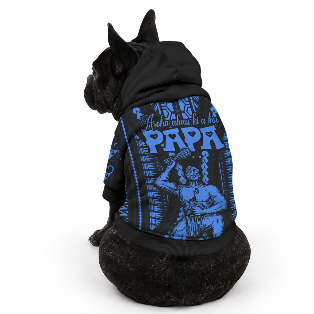 Aotearoa Father's Day Gift For Dad Pet Hoodie Aroha Ahau Ki A Koe Papa - Blue Maori Style Pattern