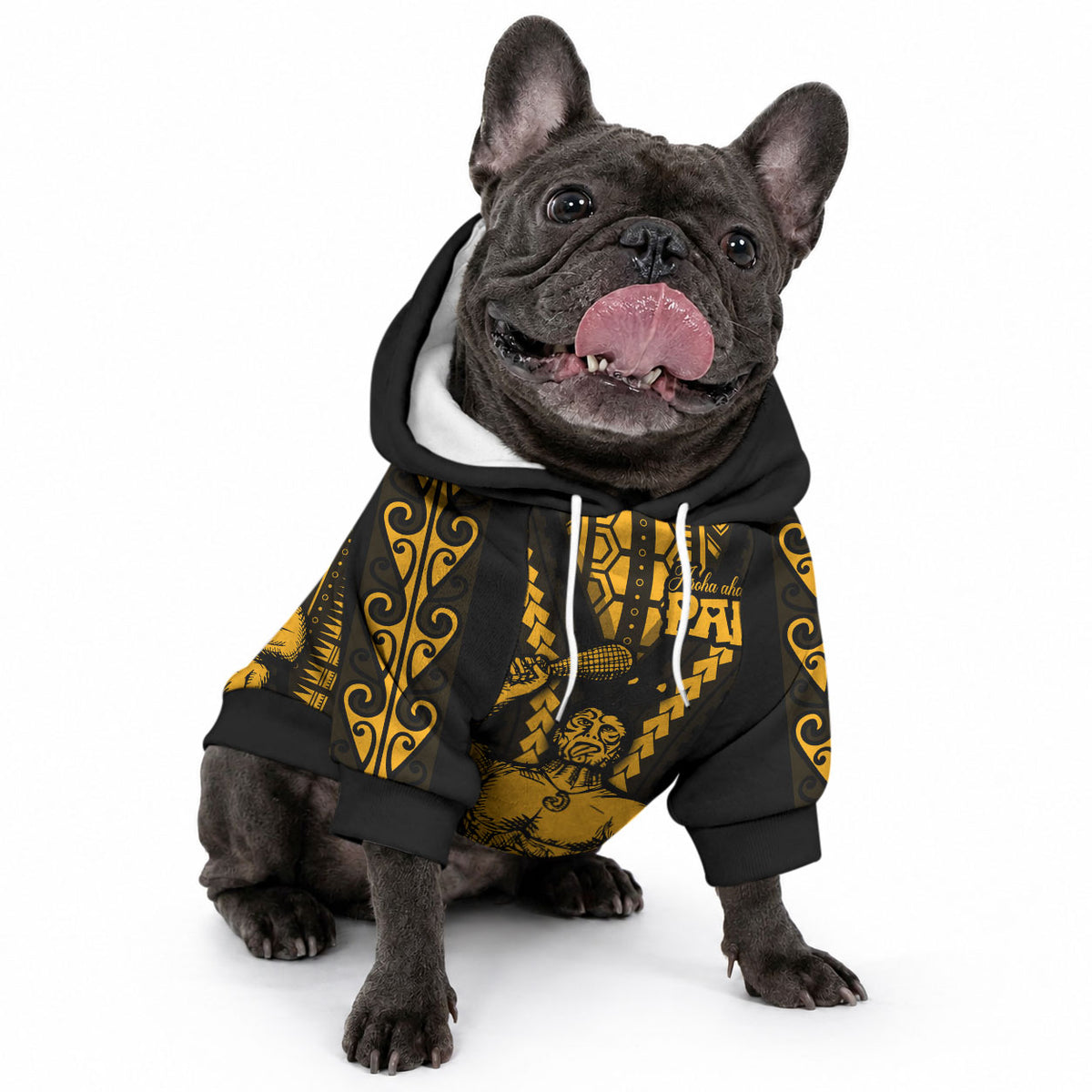 Aotearoa Father's Day Gift For Dad Pet Hoodie Aroha Ahau Ki A Koe Papa - Gold Maori Style Pattern