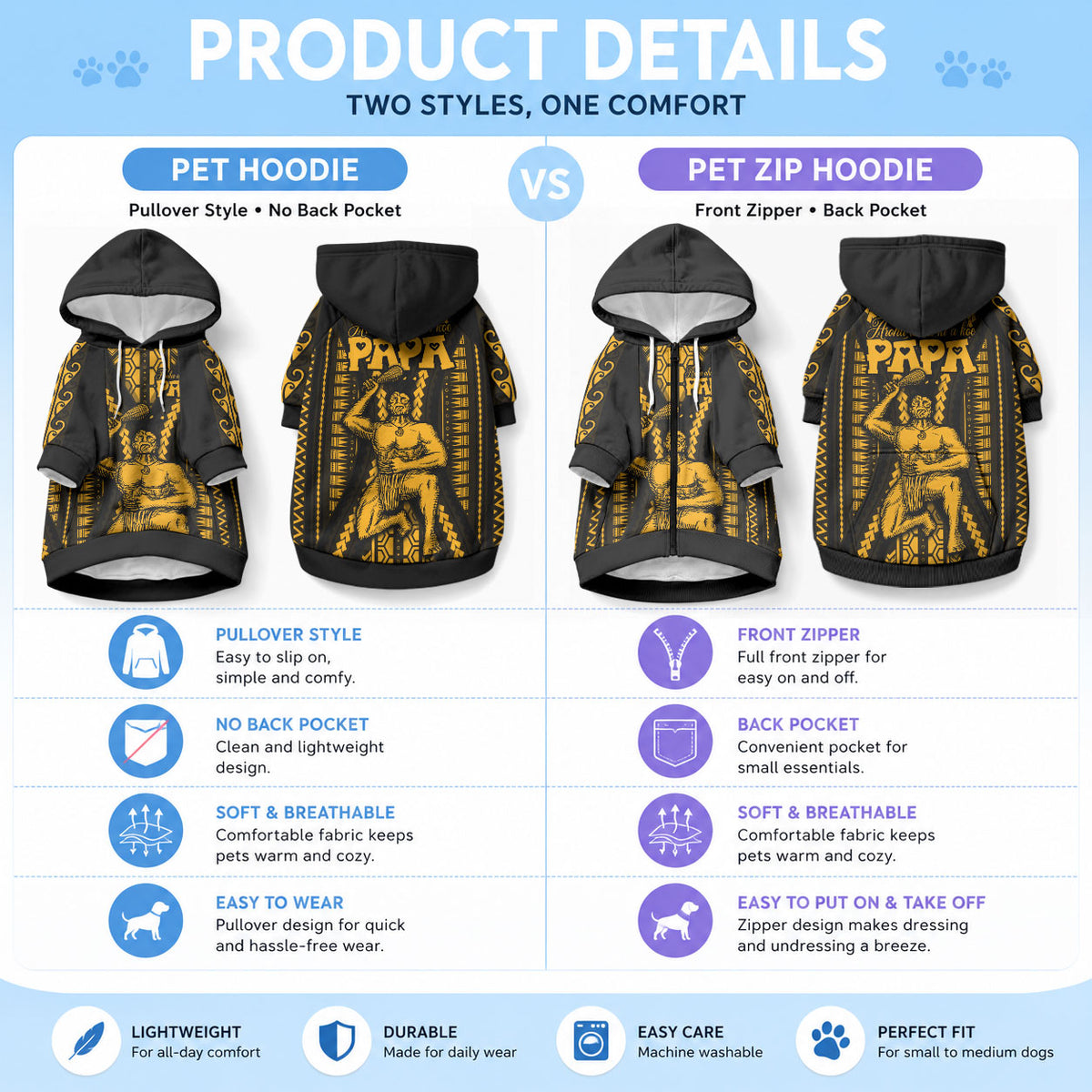Aotearoa Father's Day Gift For Dad Pet Hoodie Aroha Ahau Ki A Koe Papa - Gold Maori Style Pattern