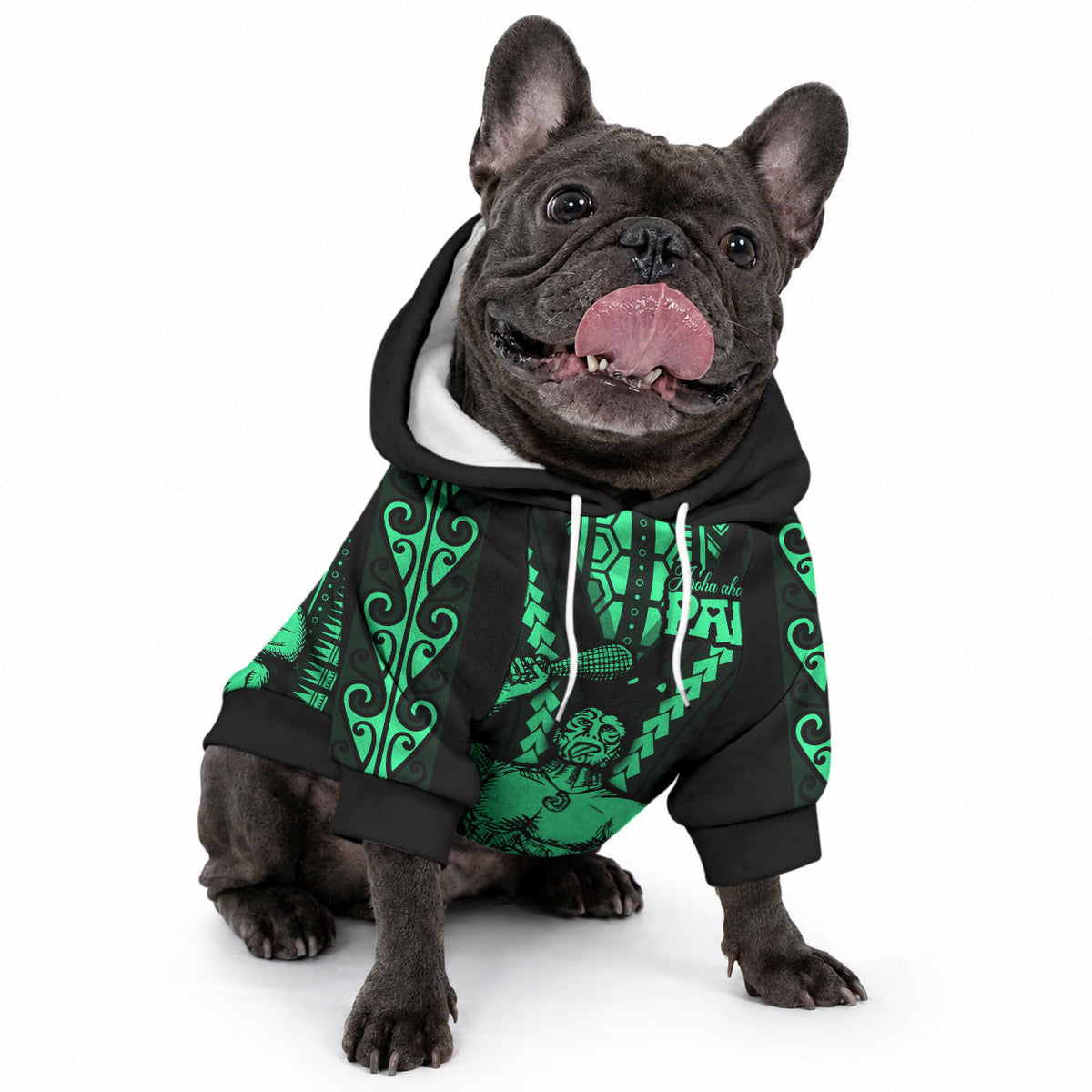 Maori Fathers Day New Zealand Pet Hoodie Aroha Ahau Ki A Koe Papa - Green