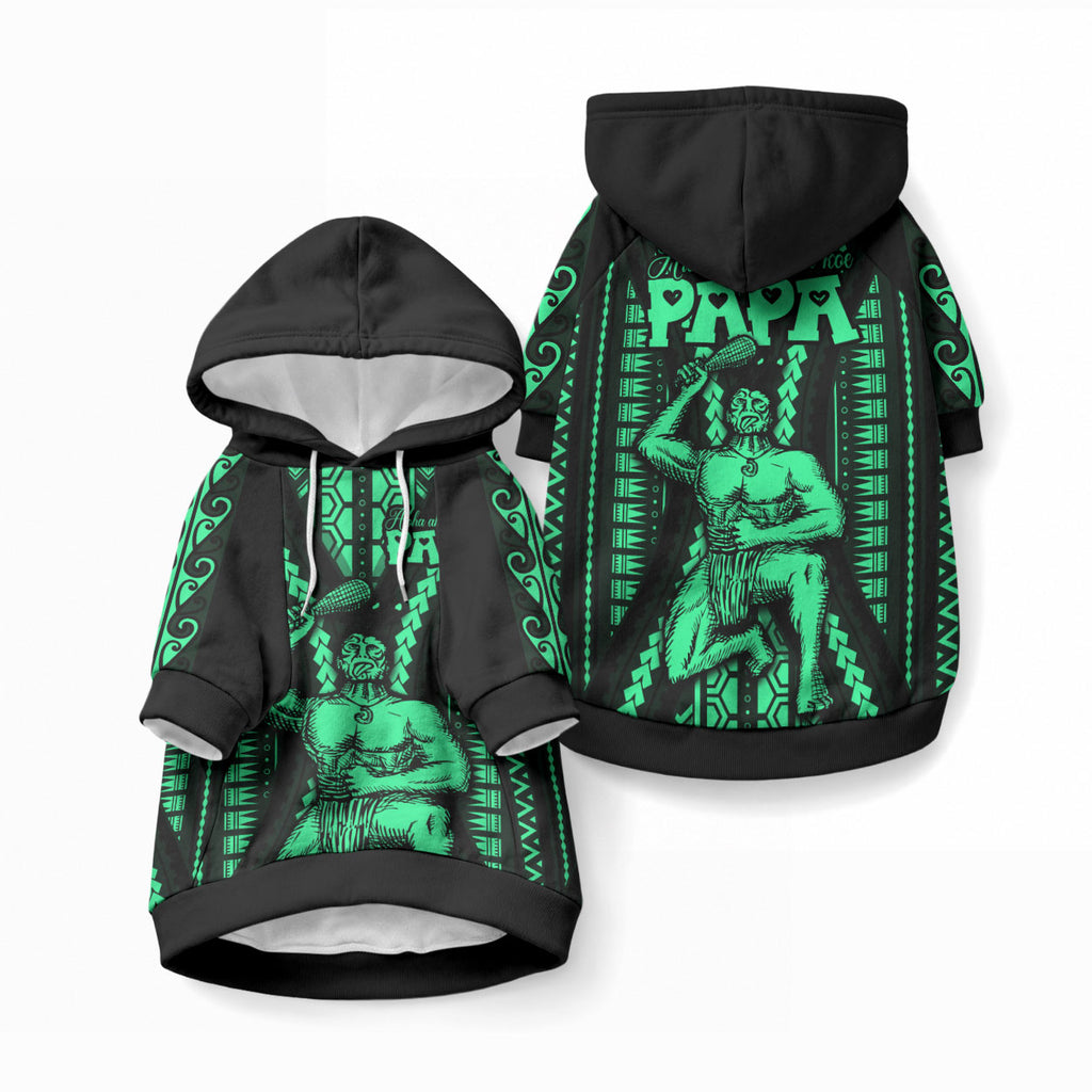 Maori Fathers Day New Zealand Pet Hoodie Aroha Ahau Ki A Koe Papa - Green